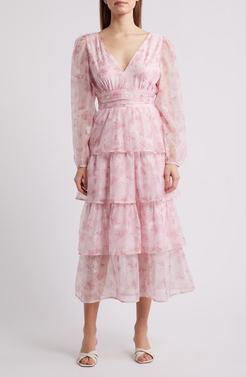 Amanda Floral Tiered Chiffon Midi Dress