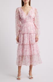 LAYERED WITH LOVE Amanda Floral Tiered Chiffon Midi Dress