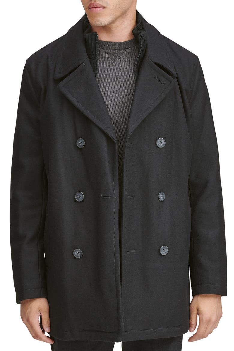 Burnett Wool Blend Peacoat, Main, color, BLACK