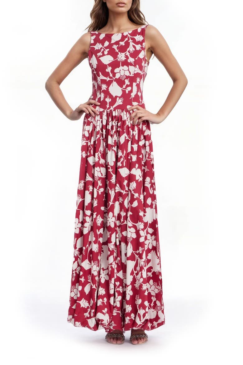 Floral Drop Waist Maxi Dress, Main, color, RED MULTI