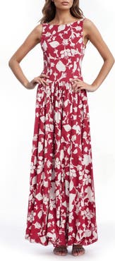 Jewel Badgley Mischka Floral Drop Waist Maxi Dress