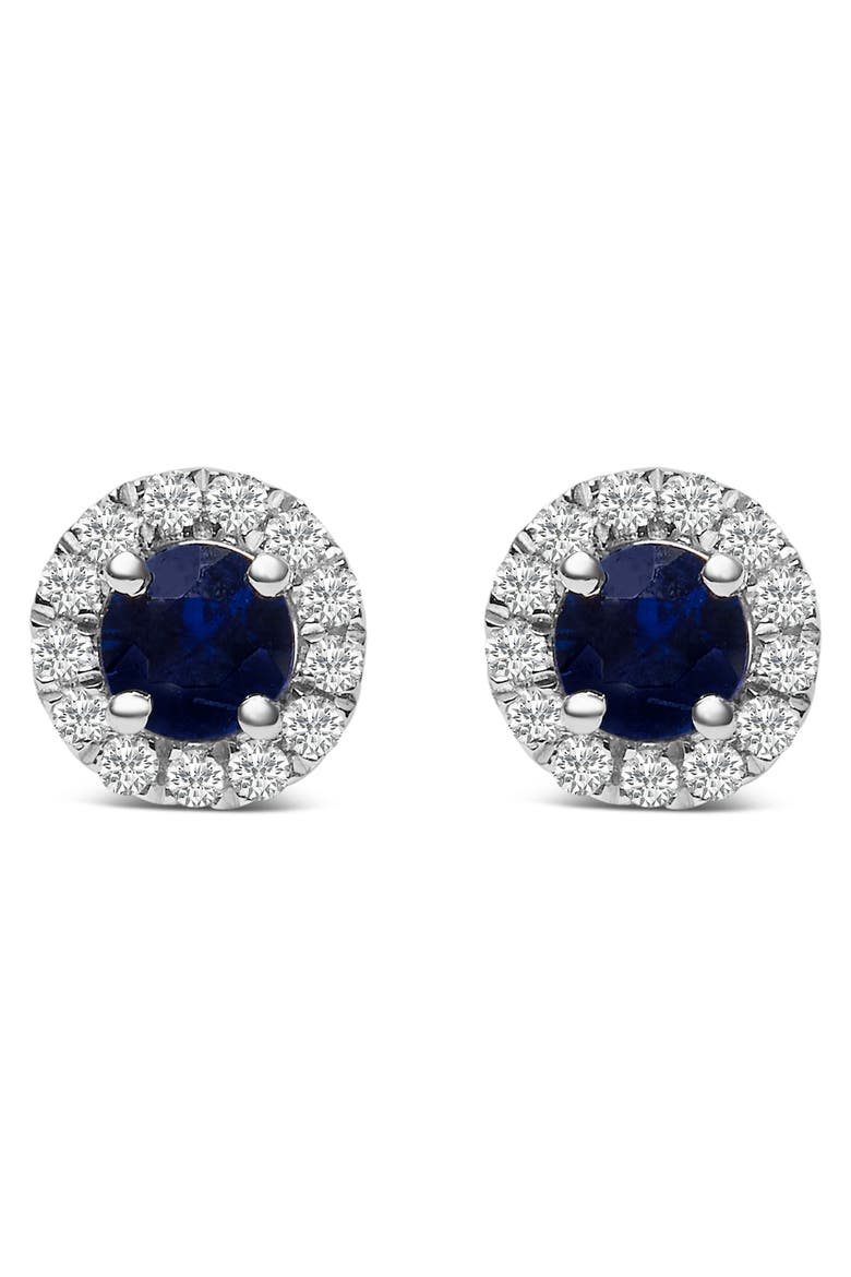 10K White Gold Blue Sapphire and 1/10 Ct Diamond Halo Stud Earrings, Main, color, White