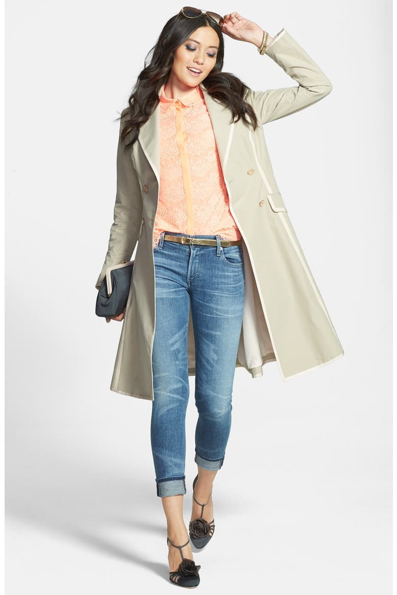 SJP 'Manhattan' Grosgrain Trim Skirted Trench Coat (Nordstrom Exclusive), Alternate, color, KHAKI