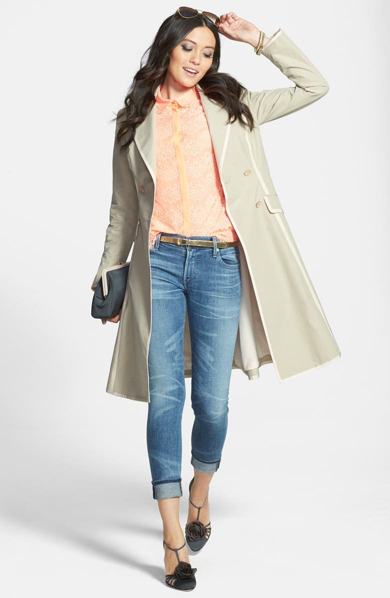 SJP by Sarah Jessica Parker SJP 'Manhattan' Grosgrain Trim Skirted Trench Coat, Alternate, color, 