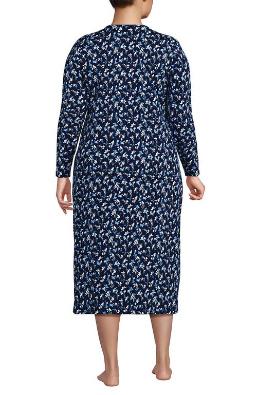 Lands' End Cotton Long Sleeve Midcalf Nightgown In Multi