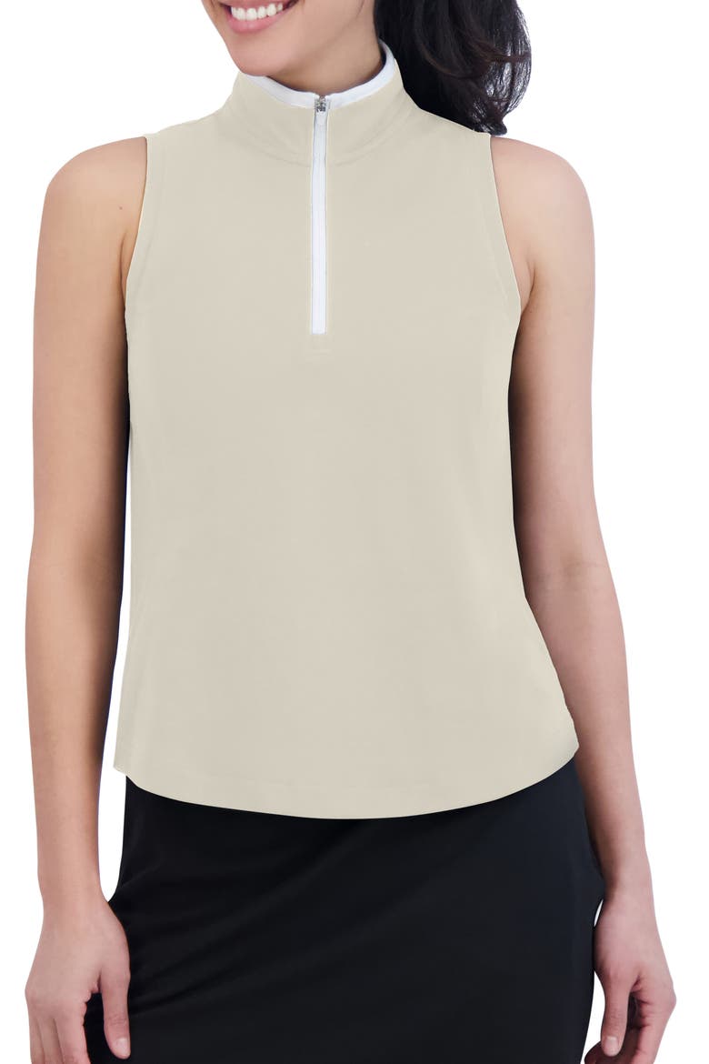 Essential Piqué Collared Sleeveless Top, Main, color, BEIGE