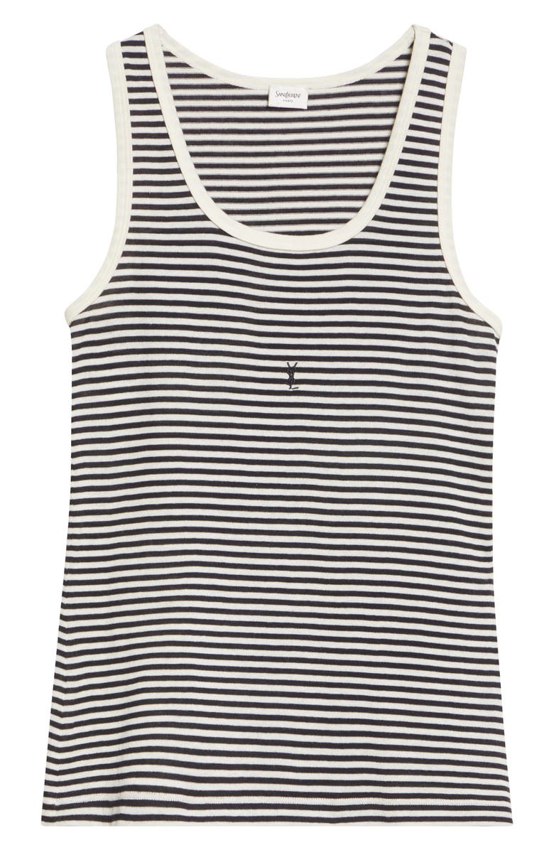 Saint Laurent Cassandre Stripe Cotton Tank, Main, color, Noir/ Naturel