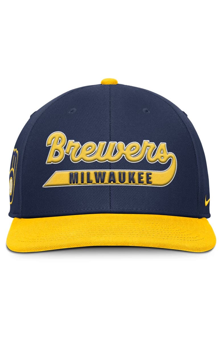 Nike Men's Nike Navy/Gold Milwaukee Brewers Pro Performance Snapback Hat, Alternate, color, Navy