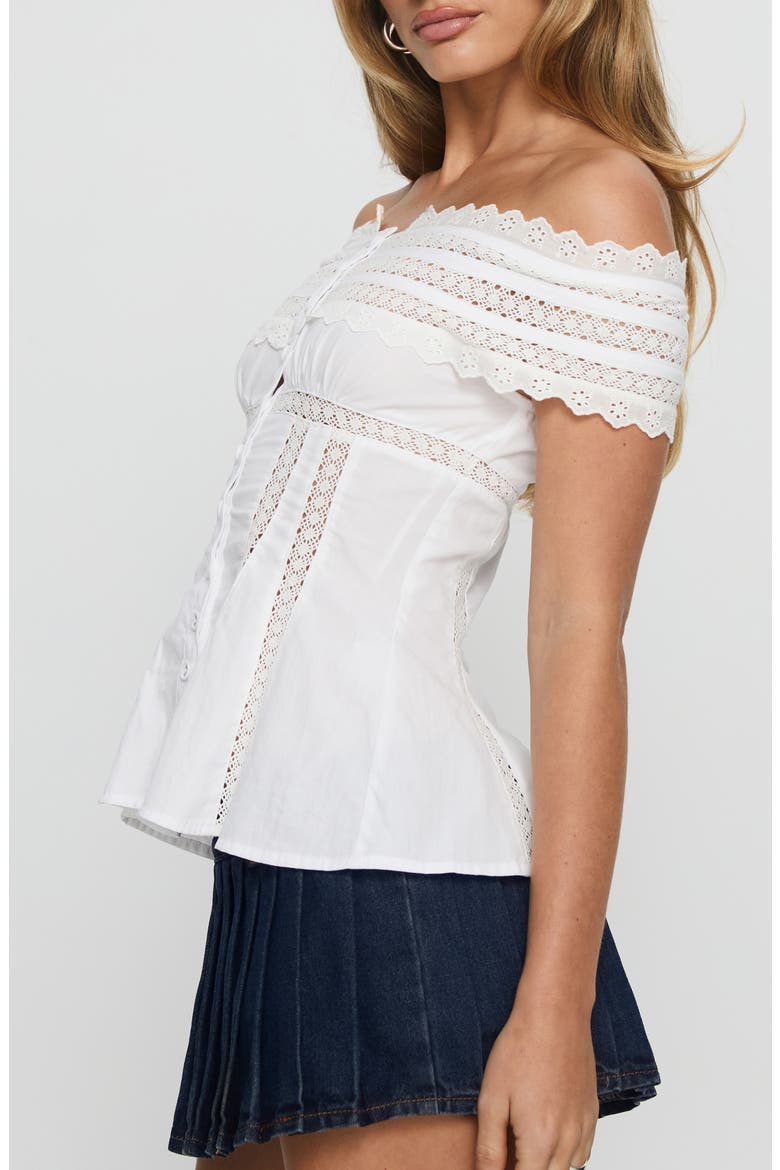 Stately Lace Trim Off the Shoulder Top, Alternate, color, WHITE