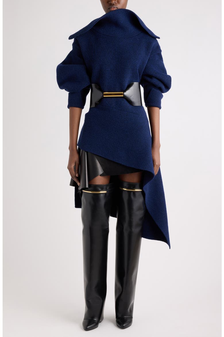 Slashed High Neck Asymmetric Knit Dress, Alternate, color, COBALT BLUE