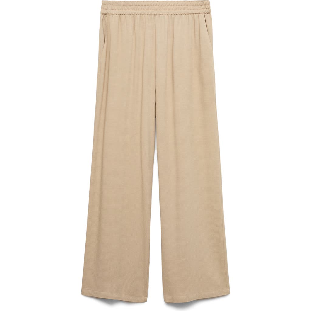Mango Pull On Wide Leg Pants In Neutral