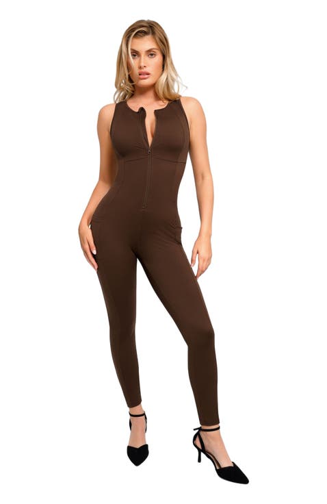 Shapewear Sleeveless Body-Sculpting Zip Front Jumpsuit
