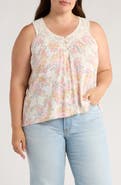 Lucky Brand Floral Lace Trim Sleeveless Top