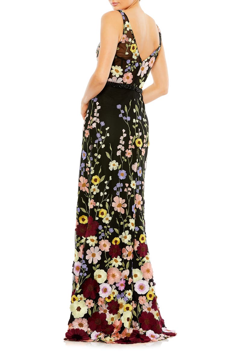 Sleeveless Hand Stitched Floral Applique Dress, Alternate, color, BLACK MULTI