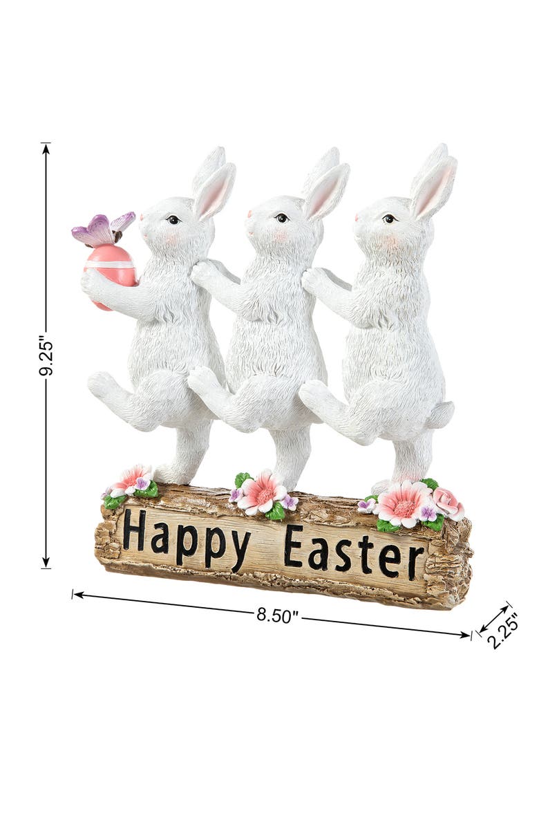 Glitzhome 9.25"H Easter Resin Triple Bunny Table Decor, Alternate, color, White