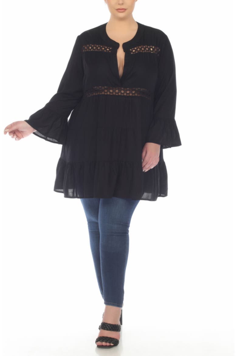 Lace Inset Ruffle Hem Tunic, Alternate, color, BLACK