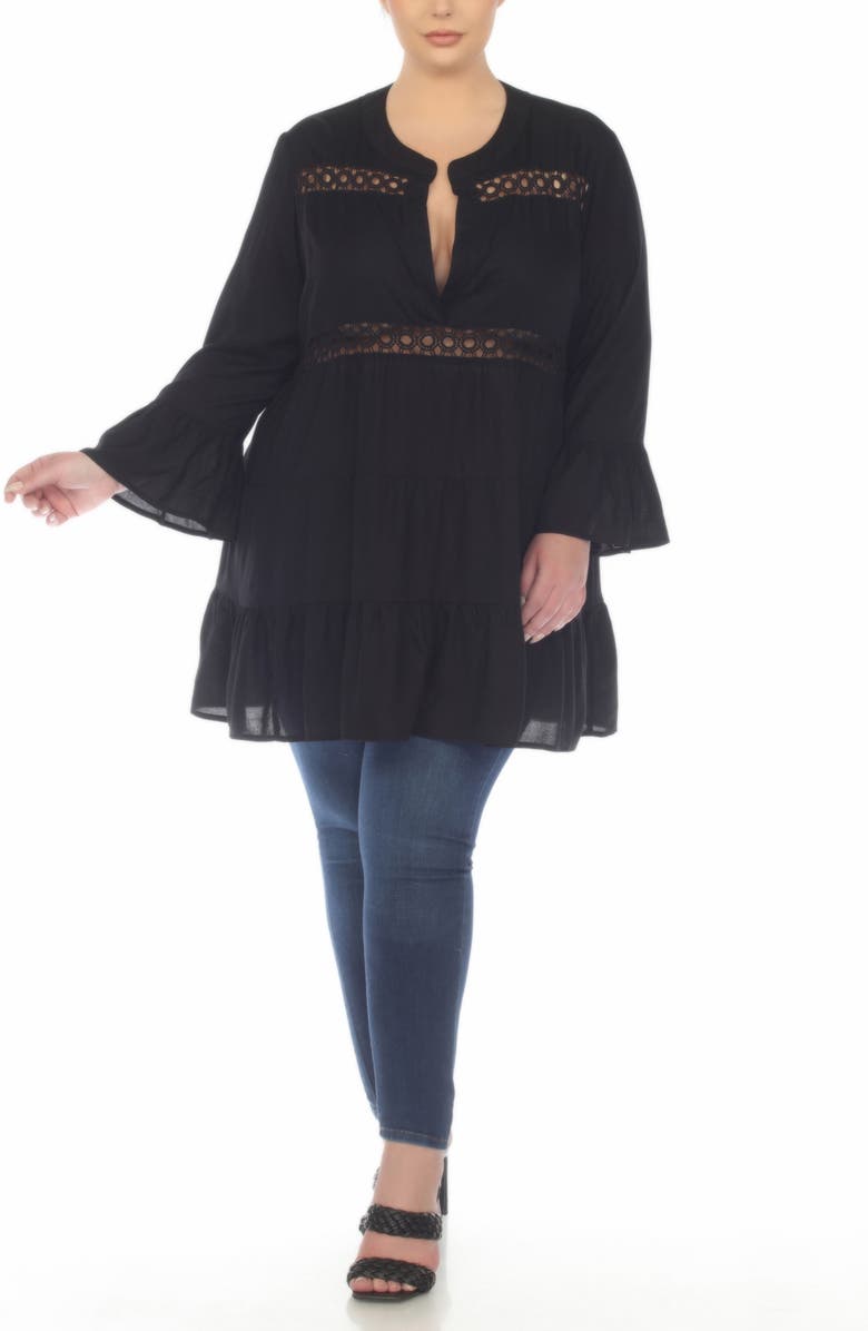 BOHO ME Lace Inset Ruffle Hem Tunic, Alternate, color, 
