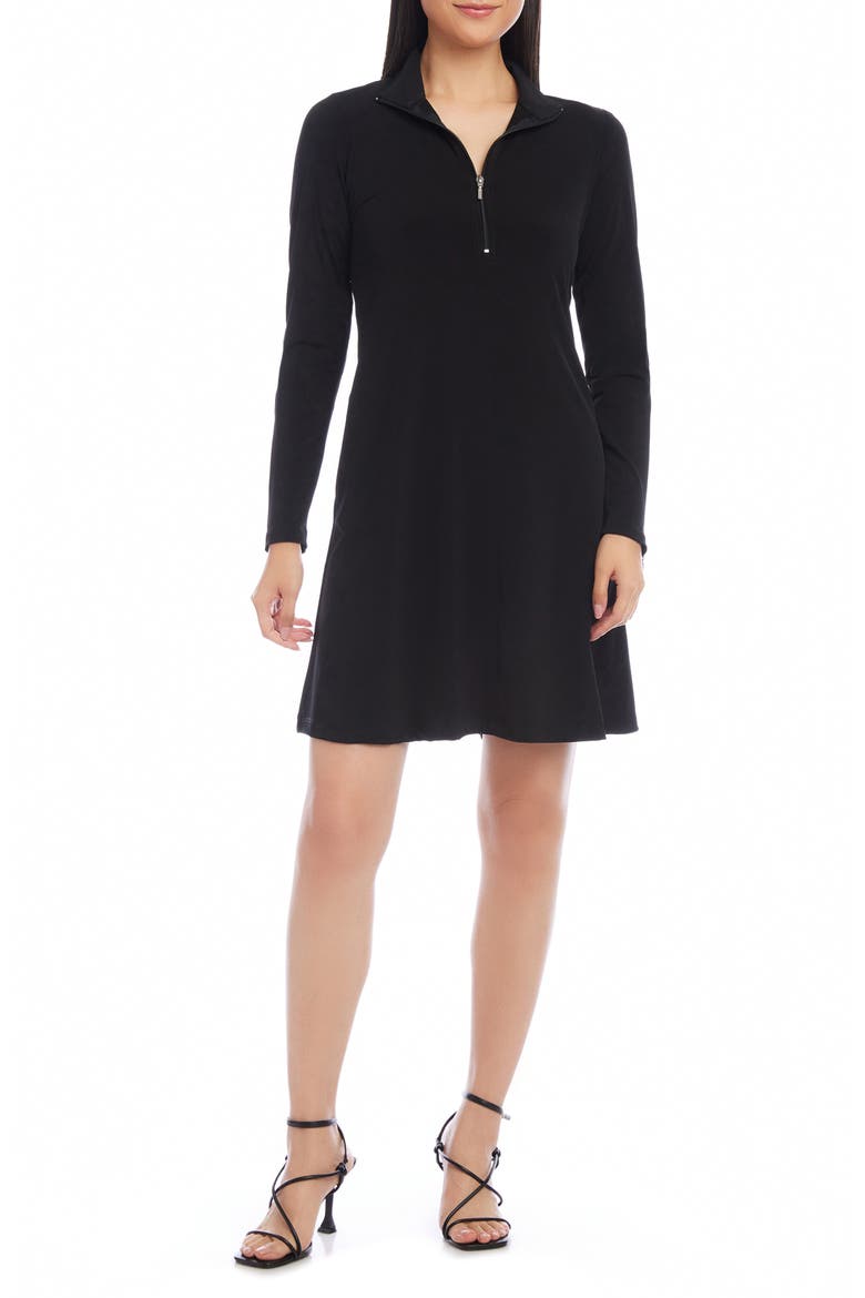 Quarter Zip A-Line Travel Jersey Dress, Main, color, BLACK
