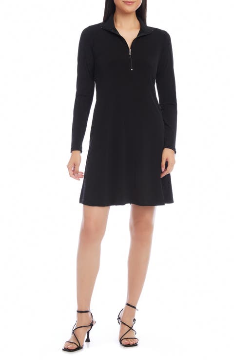 Karen Kane Quarter Zip A-Line Travel Jersey Dress (Regular & Petite)