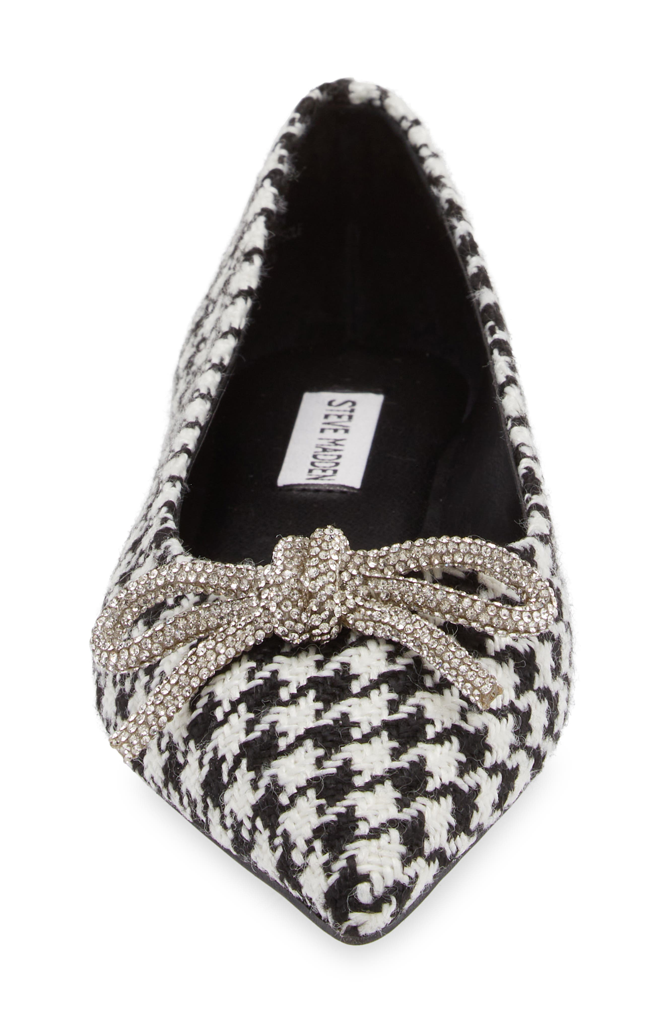Elina Crystal Bow Pointed Toe Ballet Flat, Alternate, color, BLACK/ WHITE