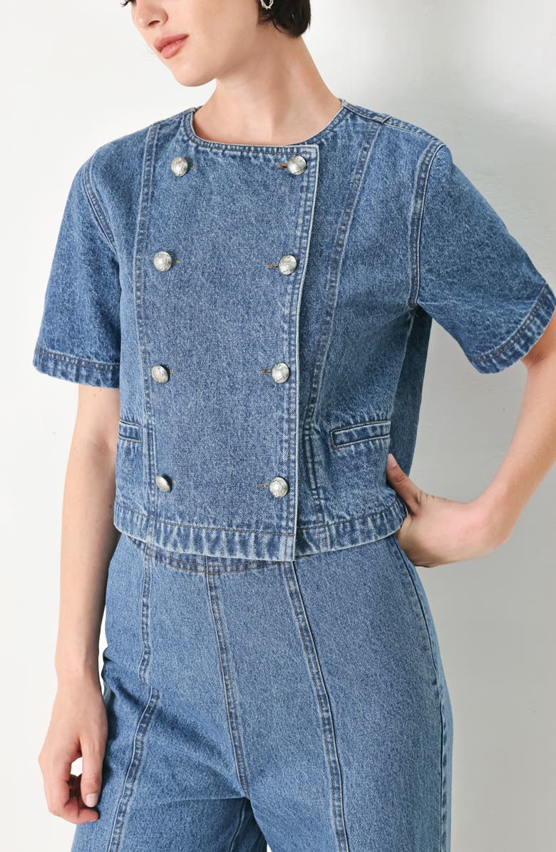 FREEMARKET Cotton Denim Buttoned Crop Top, Alternate, color, Indigo