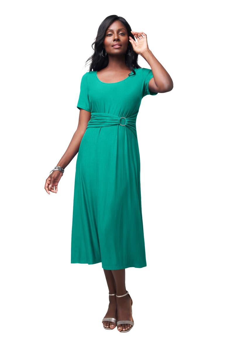 Jessica London Buckle Midi Dress, Main, color, Aqua Sea