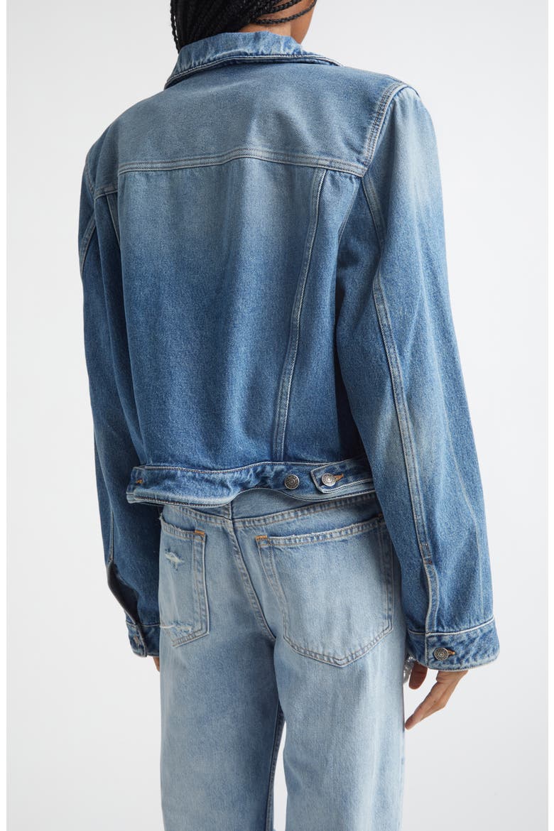 Wavy Distressed Denim Jacket, Alternate, color, MID BLUE
