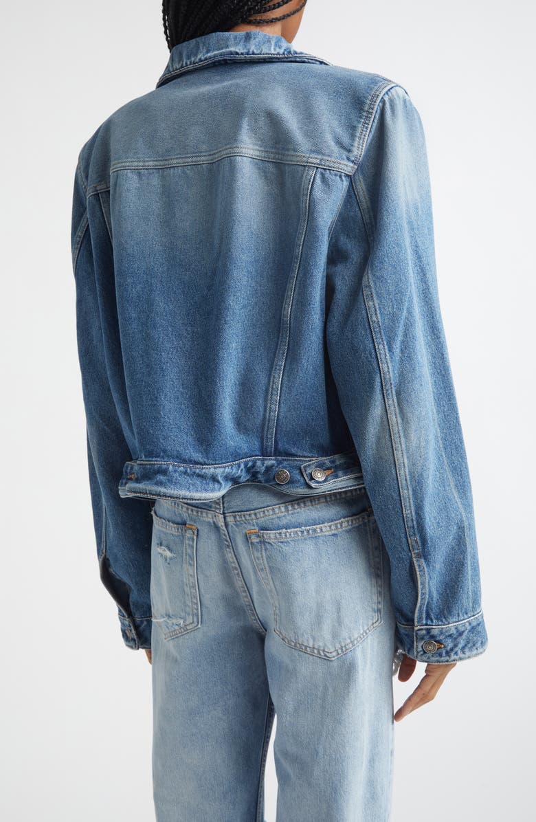 Acne Studios Wavy Distressed Denim Jacket, Alternate, color, Mid Blue