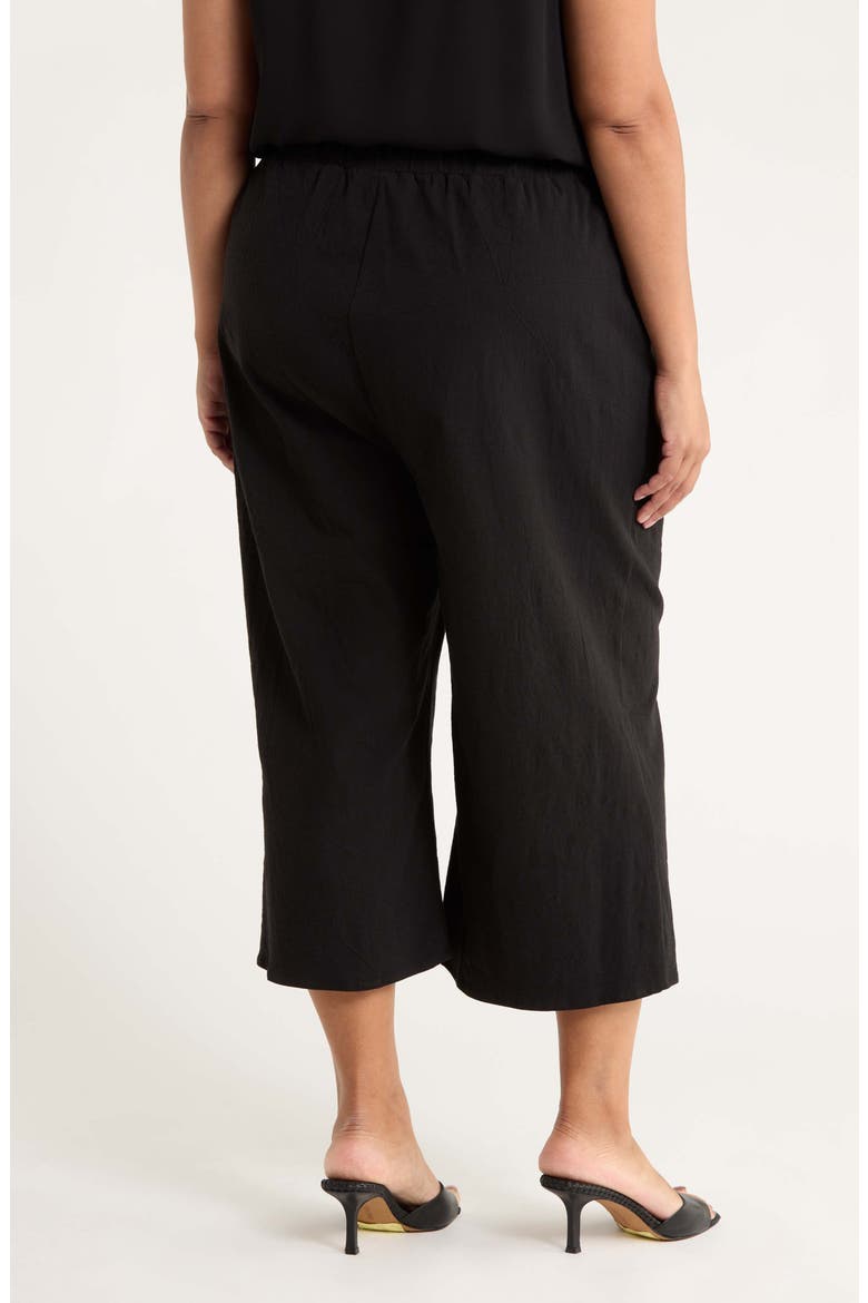 Isha Wide Leg Cotton & Linen Blend Capri Pants, Alternate, color, BLACK