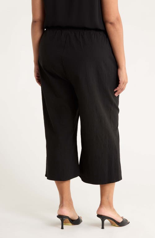 Sugarlips Isha Wide Leg Cotton & Linen Blend Capri Pants In Black