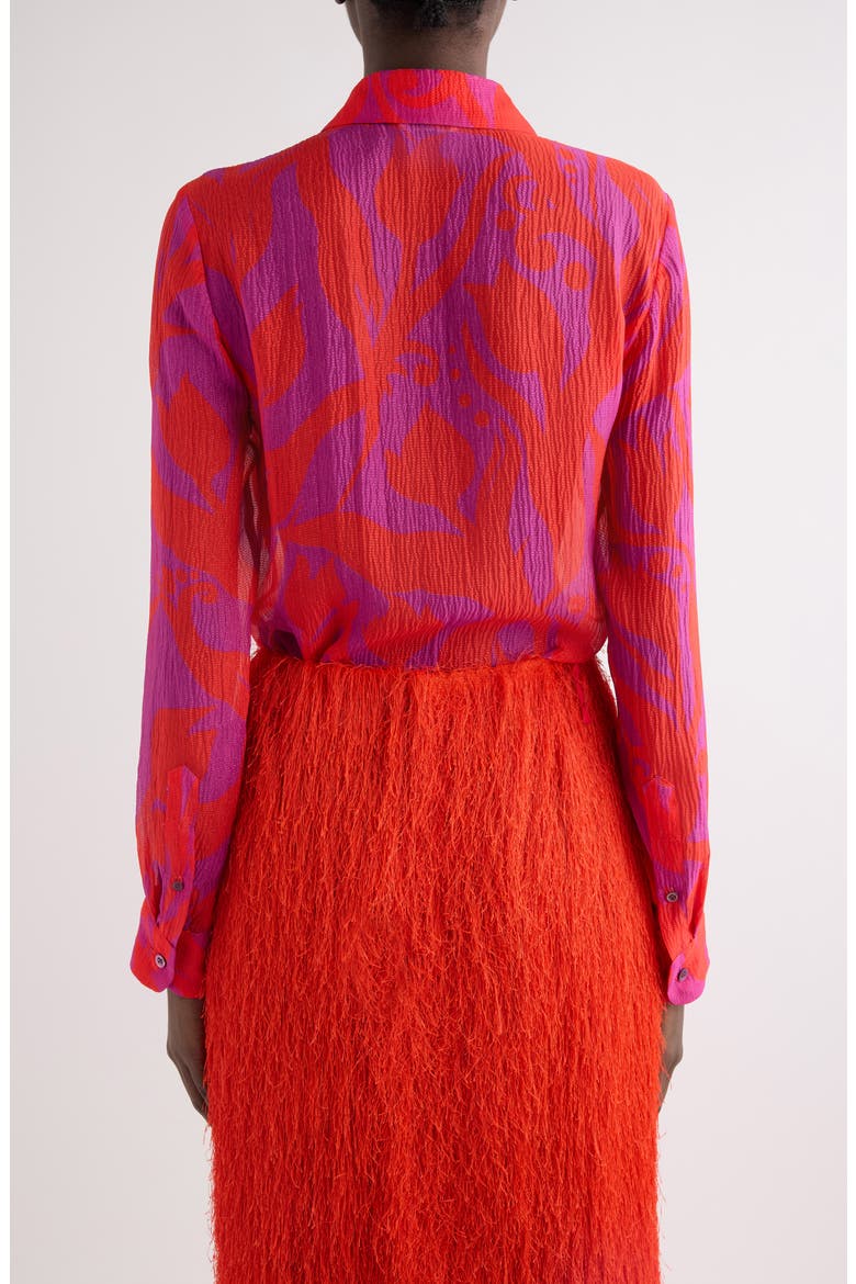 Tropical Tulip Print Silk Button-Up Shirt, Alternate, color, FUCHSIA