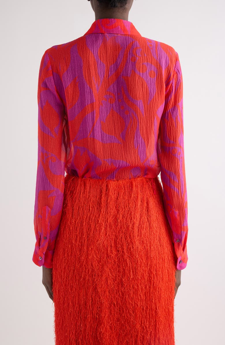 Dries Van Noten Tropical Tulip Print Silk Button-Up Shirt, Alternate, color, Fuchsia