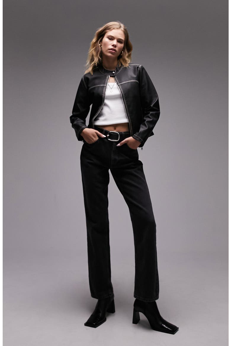 Faux Leather Jacket, Alternate, color, BLACK