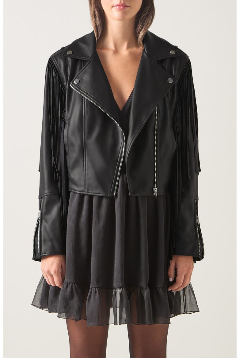 Eliza Fringe Faux Leather Jacket, Main, color, BLACK