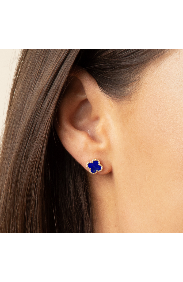 The Lovery Fine Jewelry Lapis Diamond Clover Stud Earrings, Alternate, color, Lapis