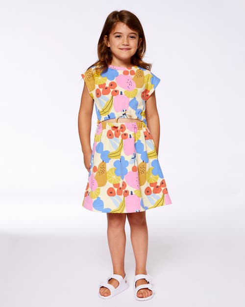 Deux Par Deux Little Girl's Printed French Terry Dress Fruits On Yellow Background In Fruits On Yellow Background