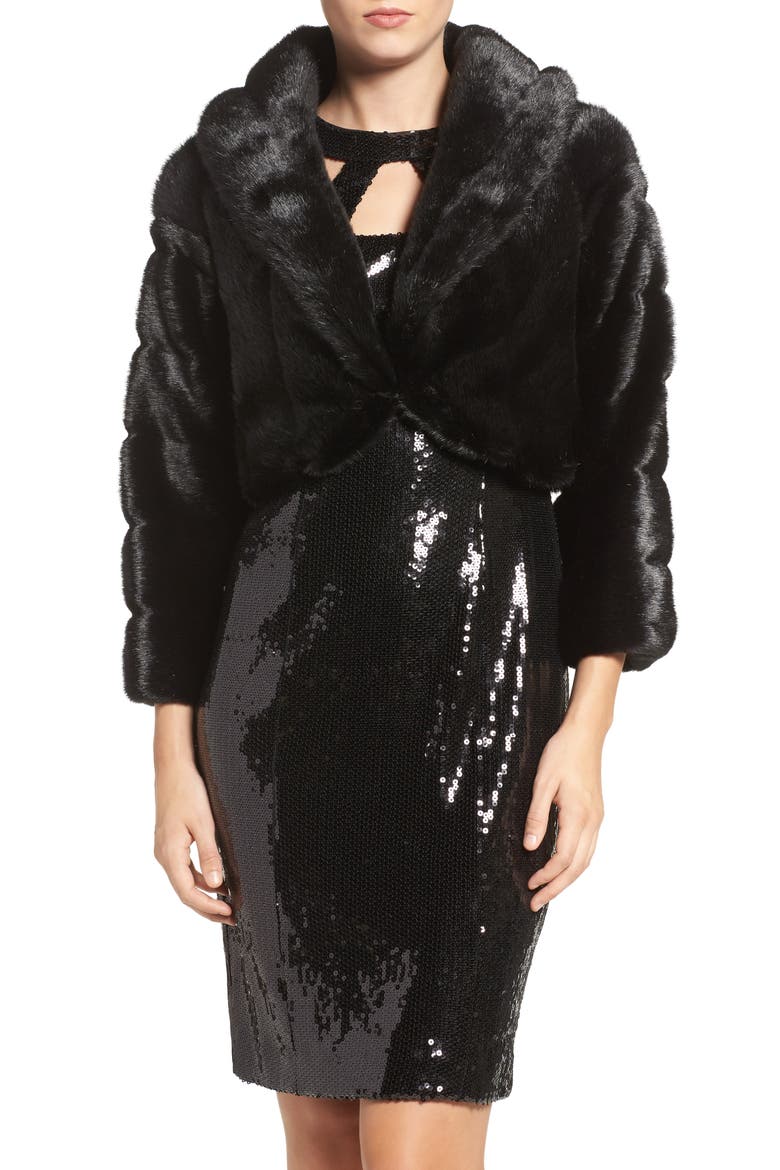 Faux Fur Bolero, Main, color, BLACK