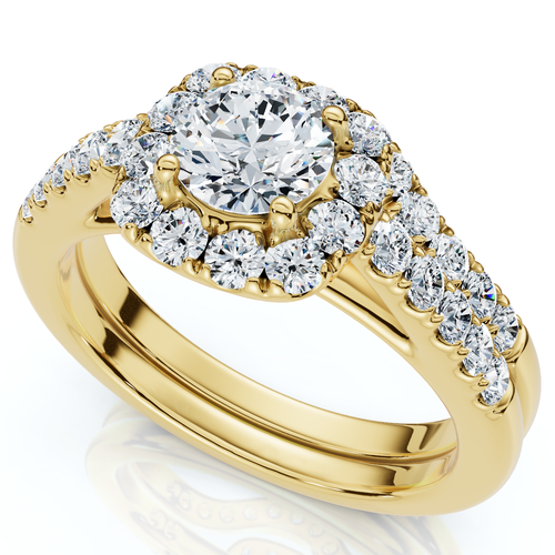 Bliss Diamond 1 1/10ct Cushion Halo Diamond Engagement Ring & Matching Band Gold/pt Lab Grown