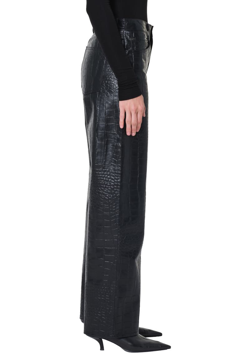 Arc Croc-Embossed Faux Leather Pants, Alternate, color, CROC CROC TEXTURED BLK