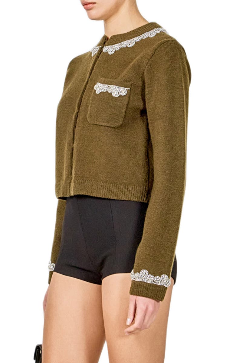 Endless Rose Crystal Embellished Cardigan, Alternate, color, Olive