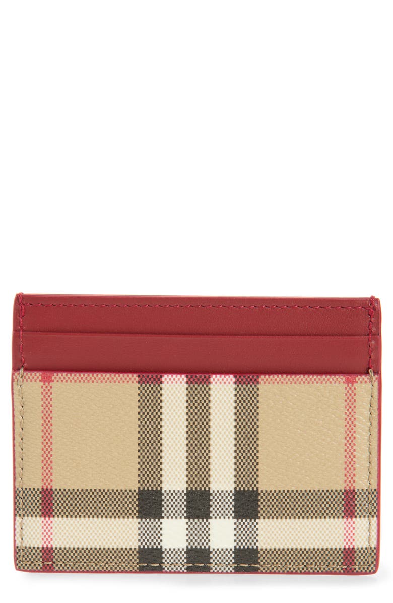 Burberry Sandon Check Card Case, Main, color, Vintage Check/ Ruby