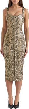 HOUSE OF CB Gracie Panelled Faux Leather Midi Cocktail Dress