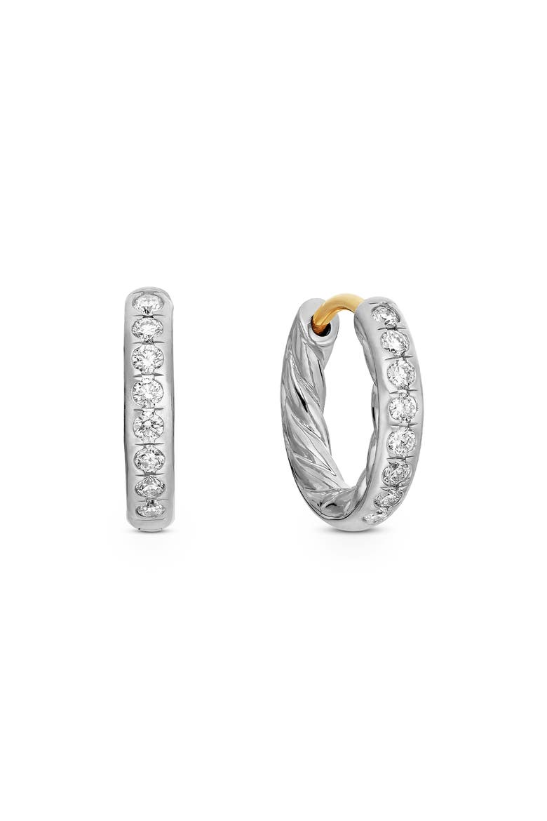 Sculpted Cable Pavé Diamond Huggie Hoop Earrings, Main, color, STERLING SILVER/ DIAMOND