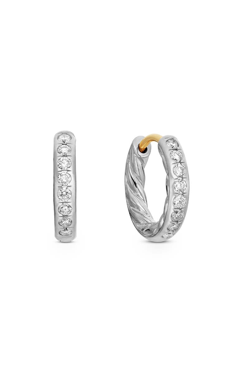 David Yurman Sculpted Cable Pavé Diamond Huggie Hoop Earrings, Main, color, Sterling Silver/ Diamond