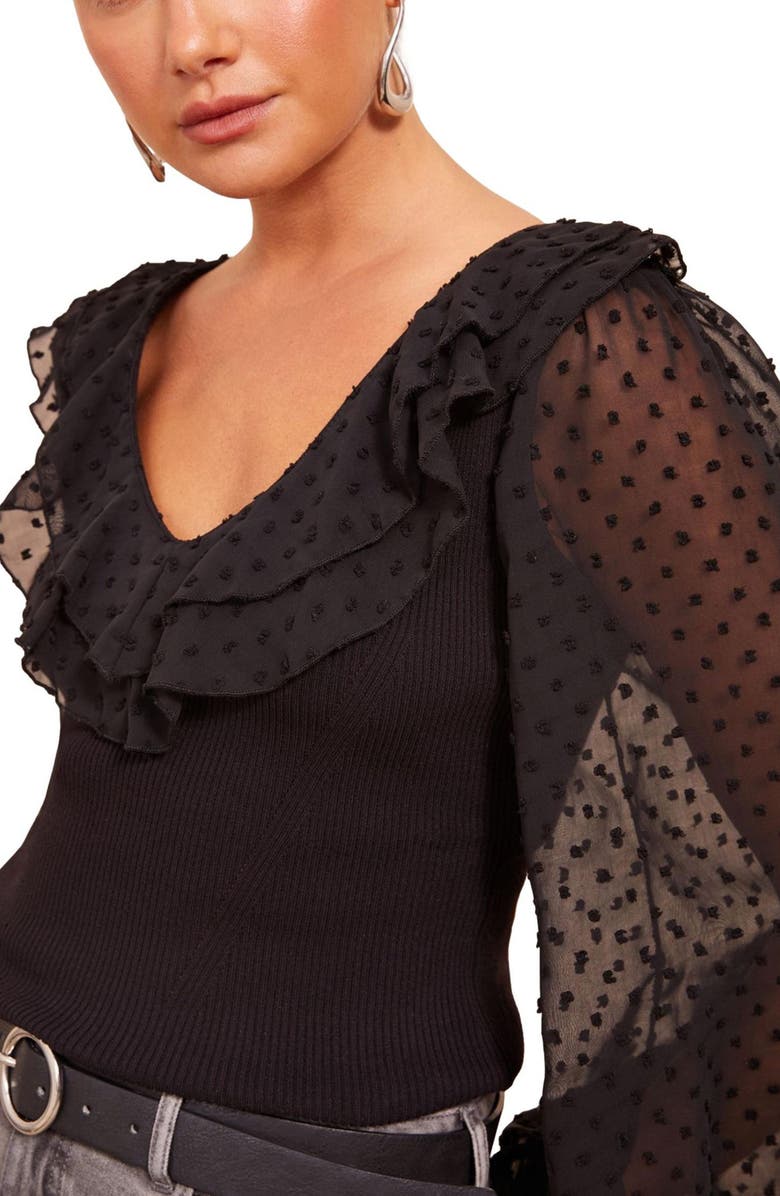 Friends Like These Dobby Balloon Sleeve Rib Top, Alternate, color, Black