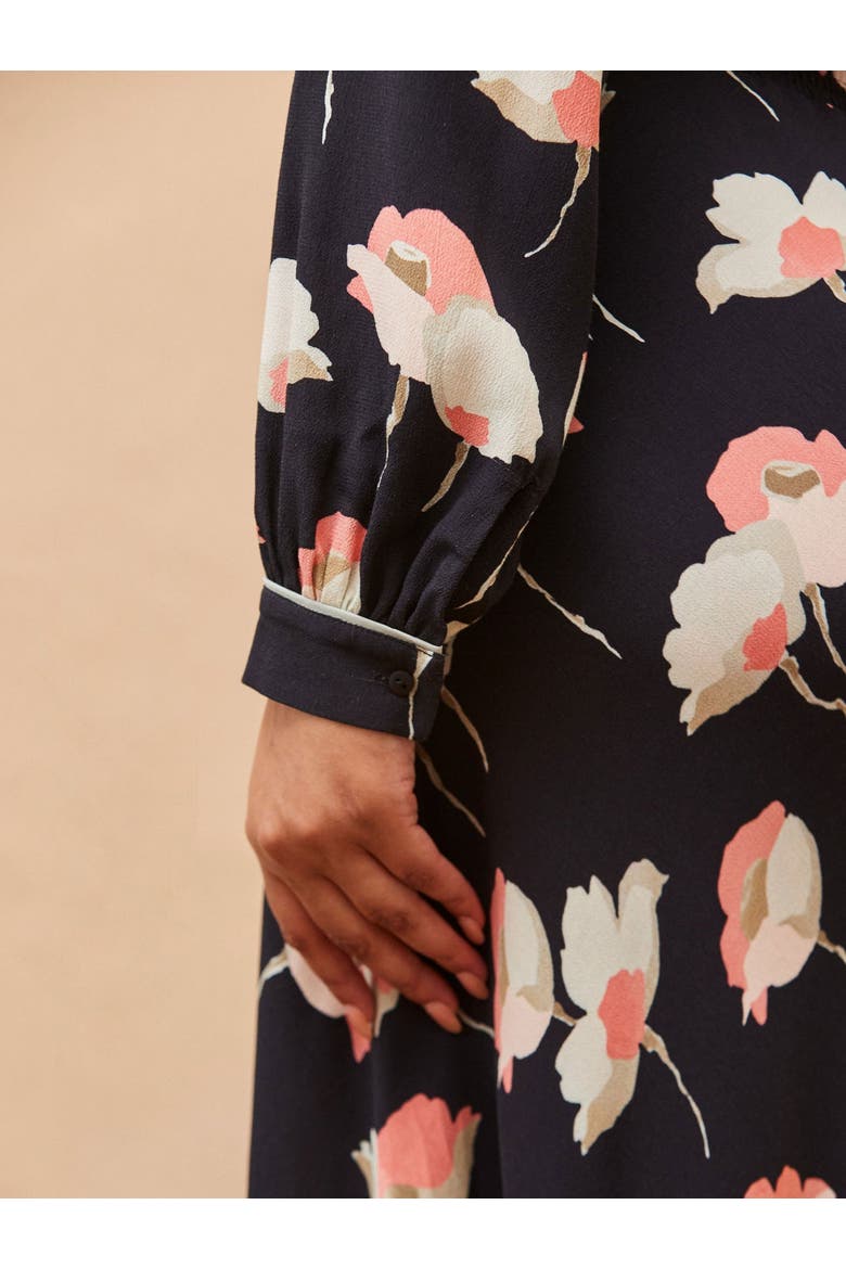 Floral Print Piping Detail Dress, Alternate, color, Black
