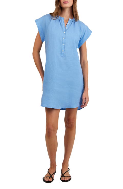 Cap Sleeve Linen Henley Minidress