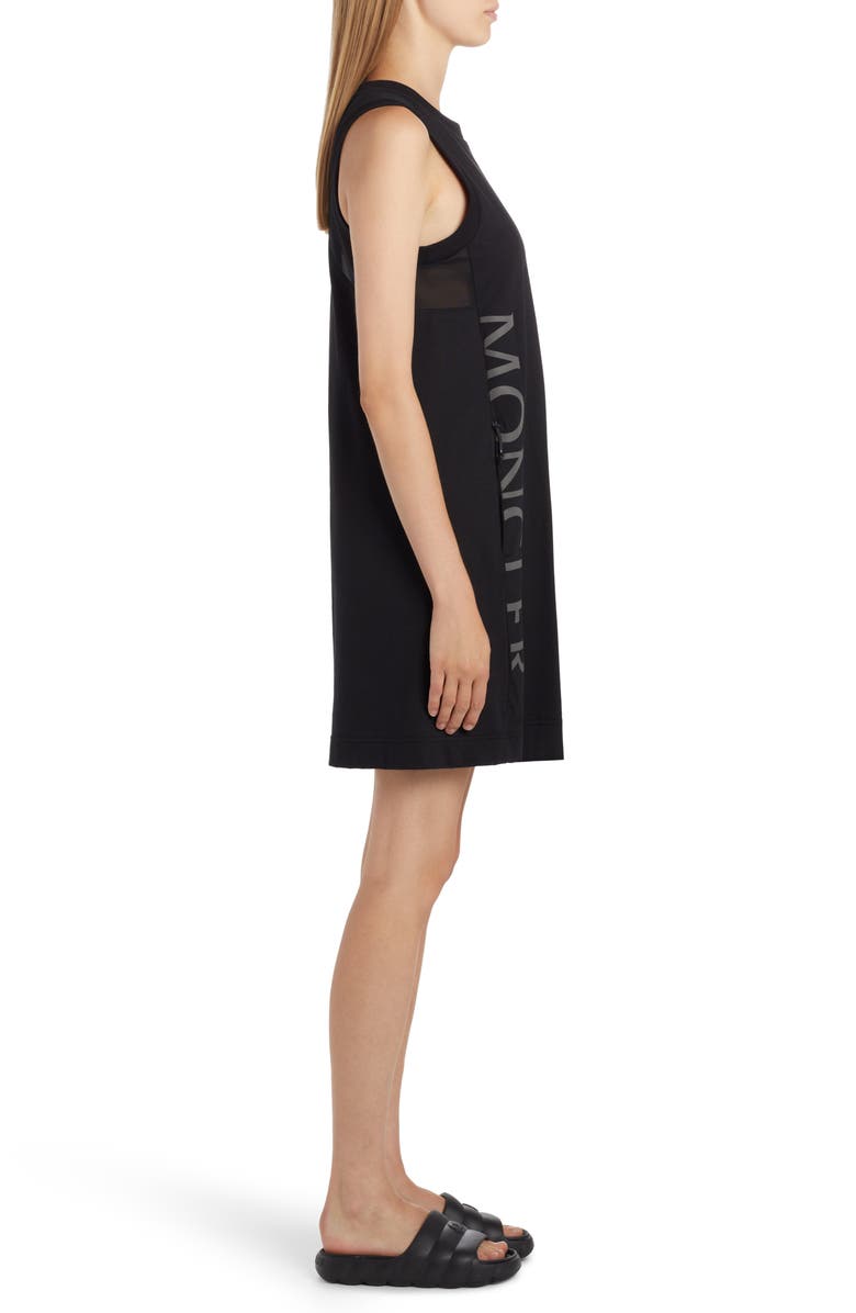 Moncler Logo Sleeveless Mixed Media Shift Dress, Alternate, color, 