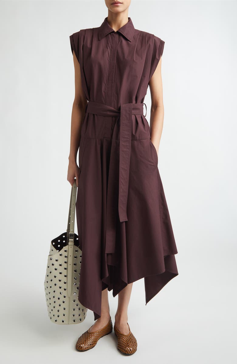 Proenza Schouler Adinna Pleated Cotton Shirtdress, Main, color, Aubergine