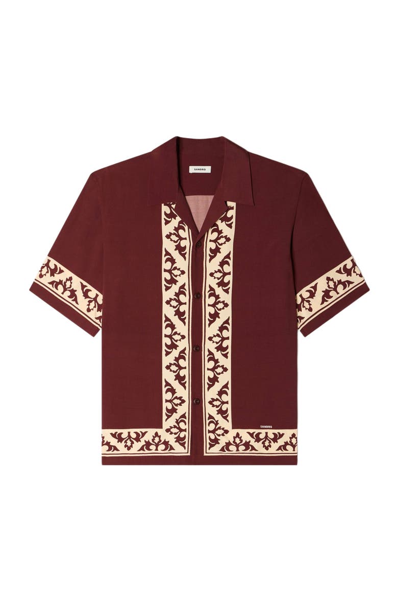 Contrast print loose-fit shirt, Alternate, color, Chocolate